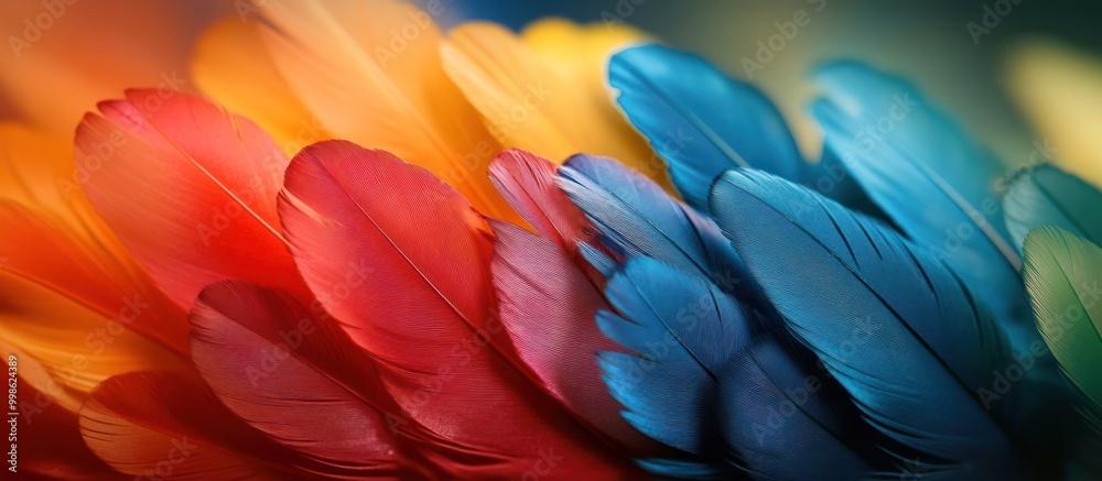 Colorful Feathers Close-up Close-up of soft, vibrant feathers in shades of orange, red, and blue, creating a stunning abstract pattern. Colorful Feathers Close-up Close-up of soft, vibrant feathers in shades of orange, red, and blue, creating a stunning abstract pattern.