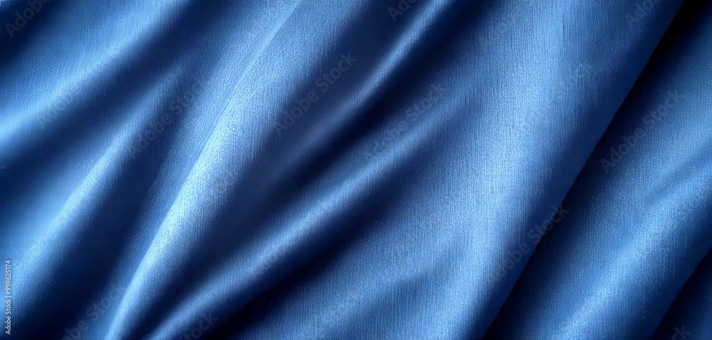 Fototapeta premium a close-up view dark blue fabric, likely silk, with a smooth, flowing texture The fabric appears to be made shiny, satin-like material, giving it a luxurious