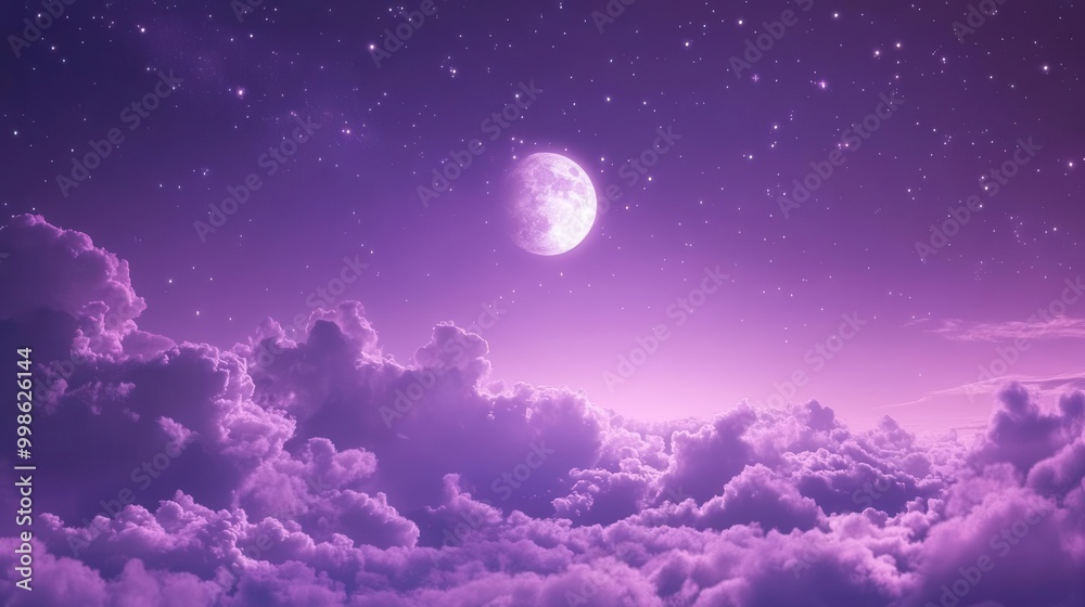Fototapeta premium mystical purple night sky dreamy moonlit clouds twinkling stars ethereal phone wallpaper