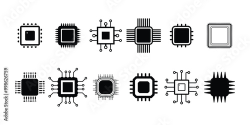 Chip icons set. CPU microprocessor chip icon. Electronic chip vector icon
