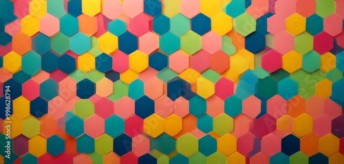 Wallpaper Mural A vibrant pattern of multicolored hexagonal tiles fills the frame, creating a visually striking and dynamic composition Torontodigital.ca