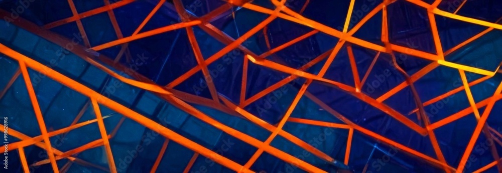 Fototapeta premium a complex network of intersecting orange and blue beams, creating a visually striking abstract pattern