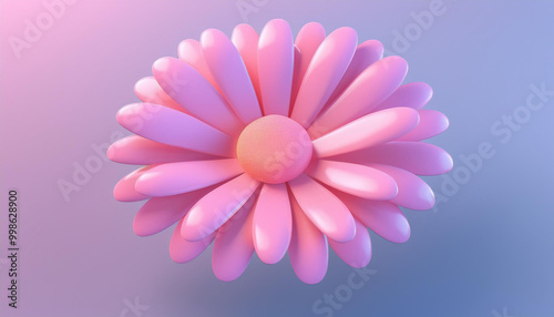 3d daisy flower in cartoon style. Cute pink chamomile with leaves. 3d rendering spring illustration. Suitable for decoration of festive decor, parties, products, banners of social. 3D Illustration