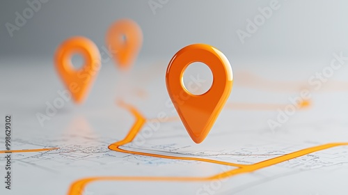 An interactive map design with bold location pins, showcasing the ease of finding locations through digital GPS and online maps. photo