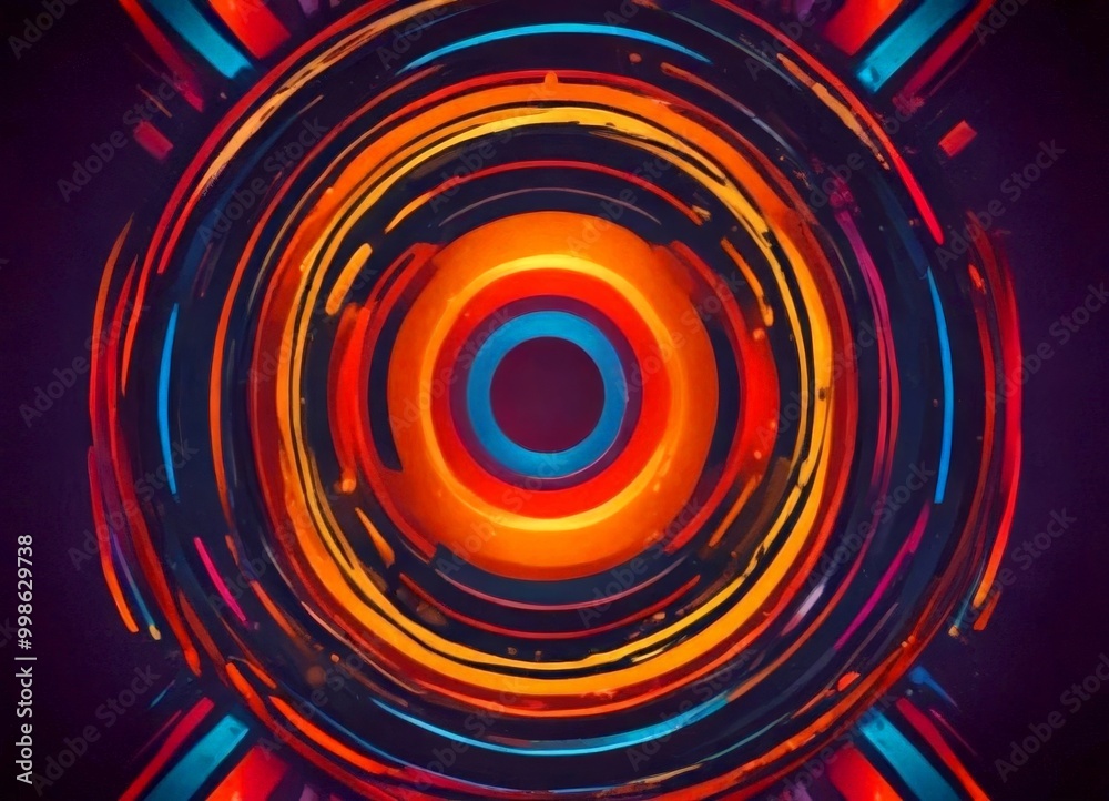 Fototapeta premium a vibrant abstract composition of concentric circles in various colors, including red, orange, yellow, blue, and purple, set against a dark purple background