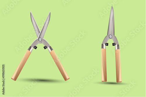 realistic 3d illustration of grass shears large scissors plant planting cutter