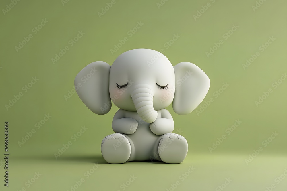 3D illustration of cute sad baby elephant, blue background 3D illustration of cute sad baby elephant, blue background