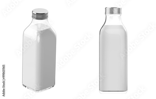 Glass Milk bottle, on white background, 3d illustration, 3d rendering, realism, photo realistic