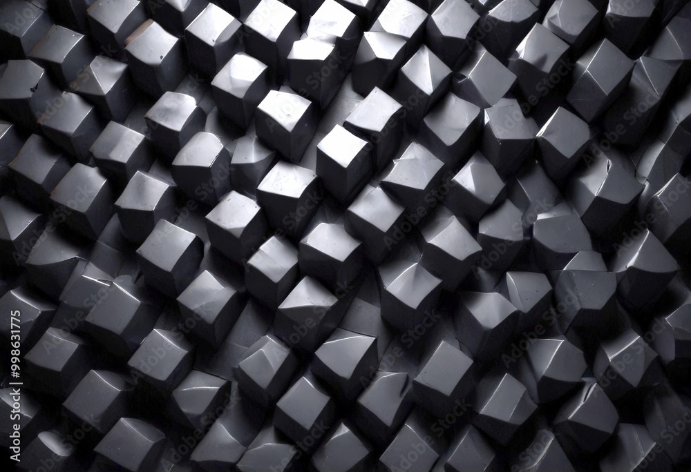 a close-up view dark, geometric pattern composed of numerous small cubes arranged in a repeating pattern The cubes are black in color, creating a stark contrast against a close-up view dark, geometric pattern composed of numerous small cubes arranged in a repeating pattern The cubes are black in color, creating a stark contrast against
