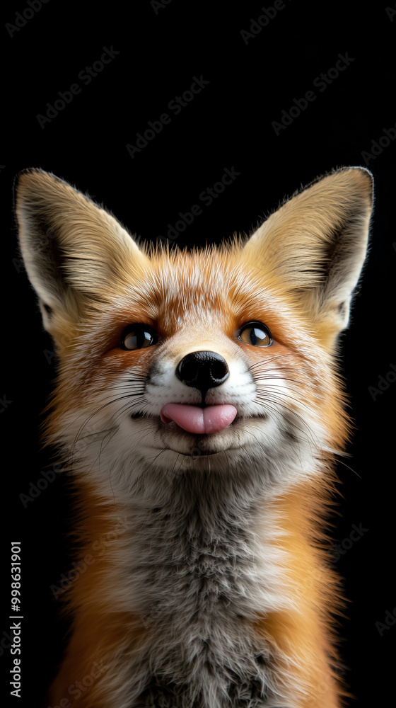 Fototapeta premium playful red fox, looking directly at the camera with its tongue sticking out