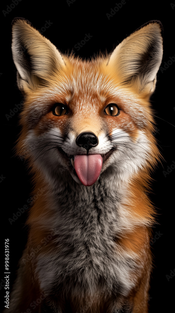 playful red fox, looking directly at the camera with its tongue sticking out playful red fox, looking directly at the camera with its tongue sticking out