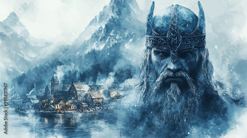 Wikinger Krieger Gebirge Berge Vikings Nordic Vektor