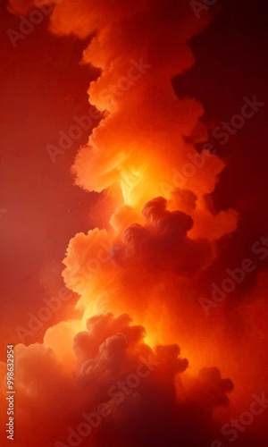 a dramatic sky filled with vibrant orange and red clouds, creating a fiery and intense atmosphere photo