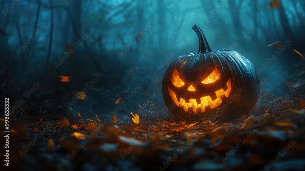 Naklejka premium spooky pumpkin at night