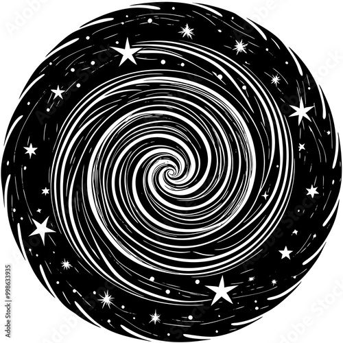 Hypnotic Black and White Swirling Galaxy Illustration