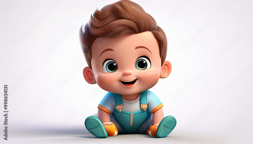 Cute 3D Cartoon Baby Boy Sitting and Smiling Cute 3D Cartoon Baby Boy Sitting and Smiling