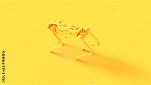 Yellow autonomous robot robot dog ai robot futuristic intelligence engineering military project surveillance drone remote-controlled surveillance drone platform equipment 3d illustration render photo