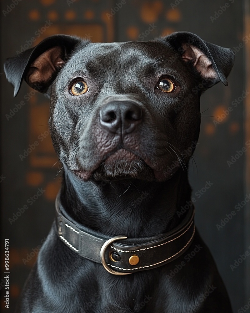 Striking Black and White Pitbull Terrier Poses Elegantly Against a Soft Focused Background Striking Black and White Pitbull Terrier Poses Elegantly Against a Soft Focused Background