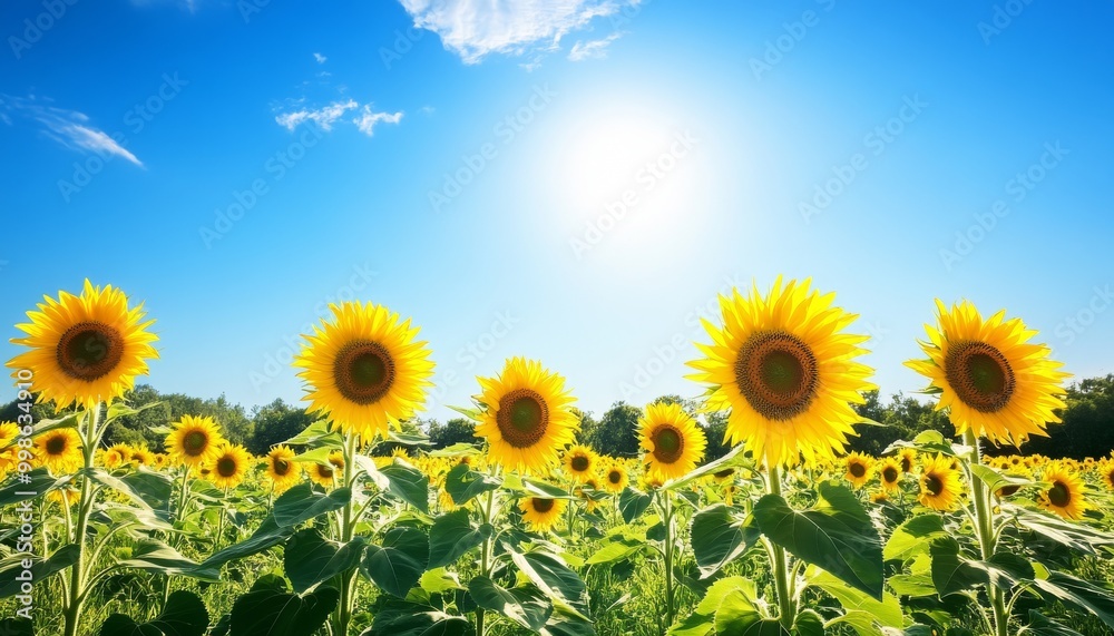 Fototapeta premium Sunflower Field. Sunflowers in Bloom. Sunflower Garden. Golden Hour Sunflowers. Sunny Sunflower Field.
