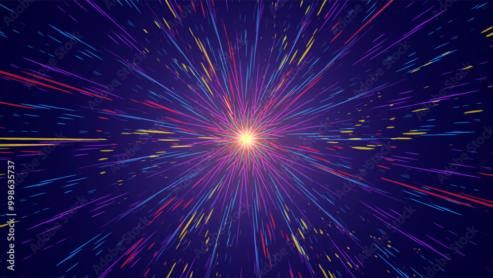 Abstract cosmic explossion. Speed of light in outerspace of galaxy. Hyperjump in space. Multicolored glowing neon rays of universe. Abstract cosmic explossion. Speed of light in outerspace of galaxy. Hyperjump in space. Multicolored glowing neon rays of universe.