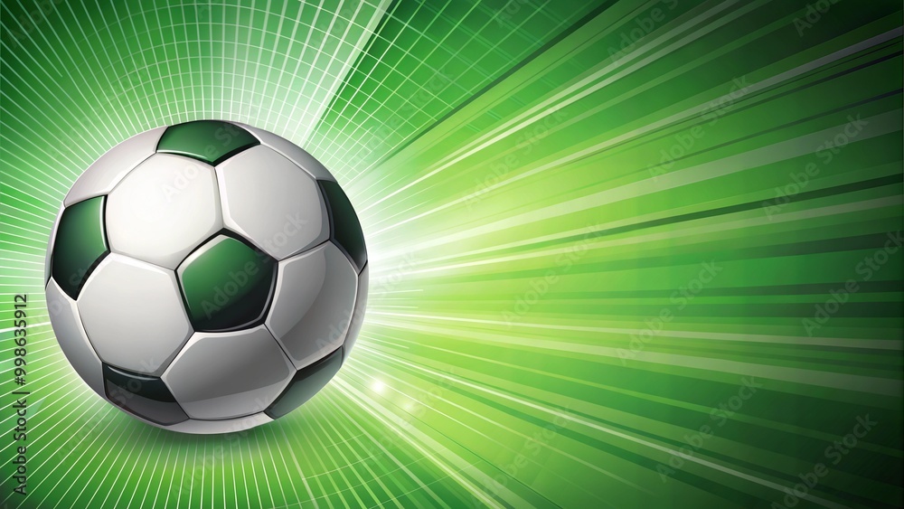 Obraz premium Dynamic soccer ball in motion on a green digital background with light effects