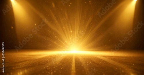a dramatic stage setting with a spotlight shining down on a polished wooden floor, creating a radiant glow and a sense of depth and movement