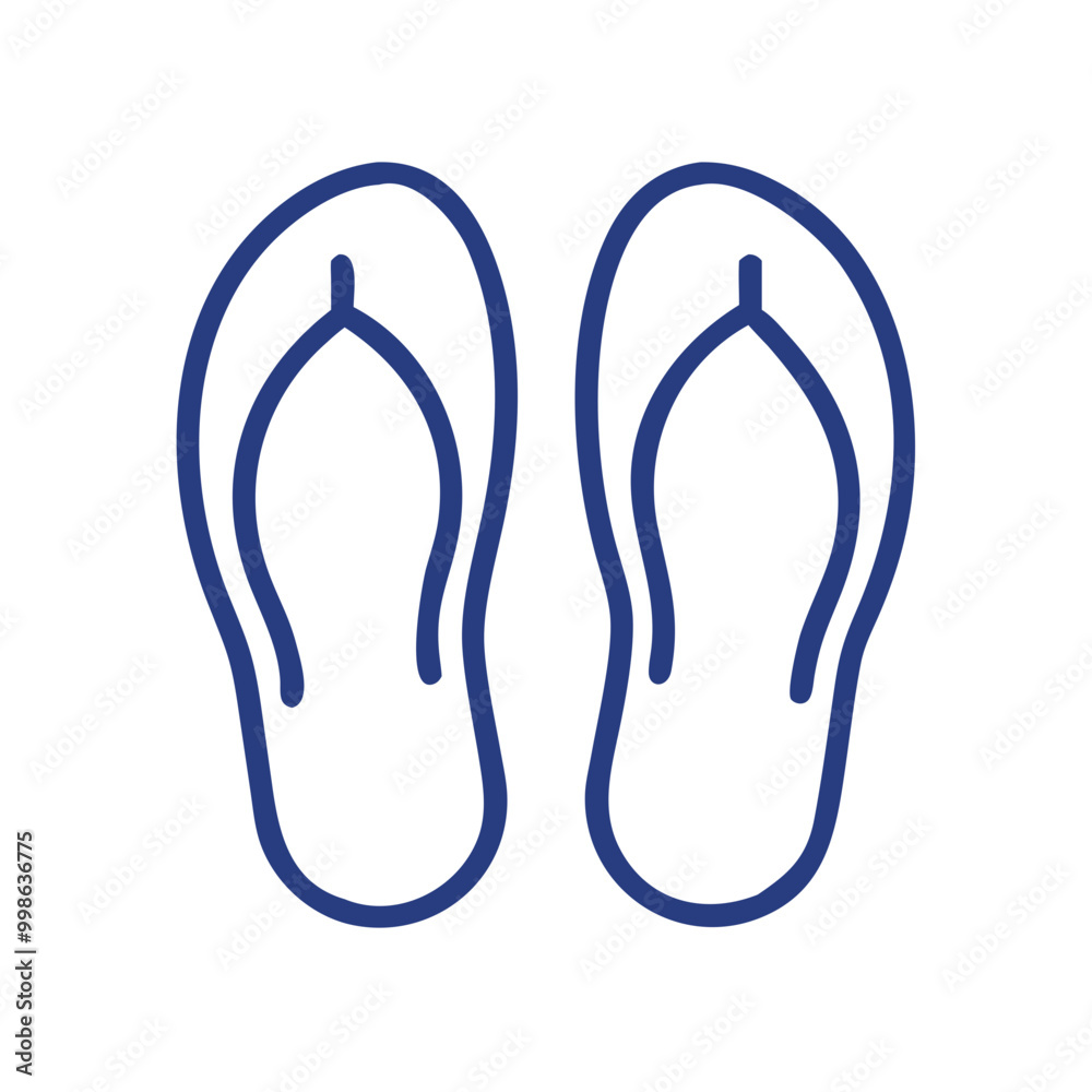 Simple blue vector flip flop icon for summer and beach footwear design Simple blue vector flip flop icon for summer and beach footwear design