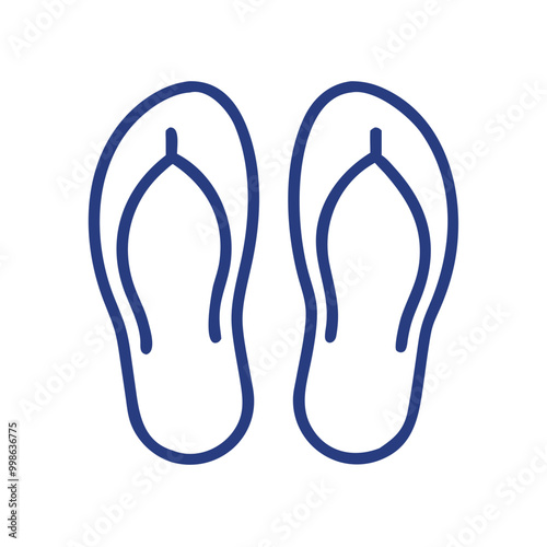 Simple blue vector flip flop icon for summer and beach footwear design