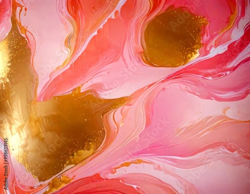 an abstract marble-like pattern with pink and gold hues, creating a dynamic and visually captivating composition photo