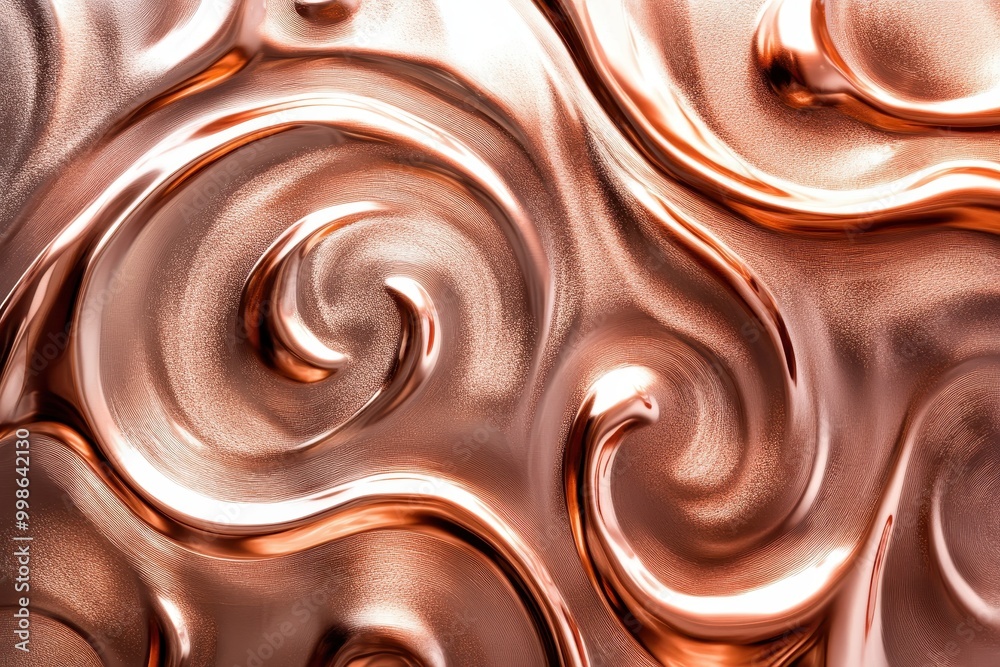 A close-up view of swirling metallic texture with shimmering copper hues, ideal for backgrounds or design elements.