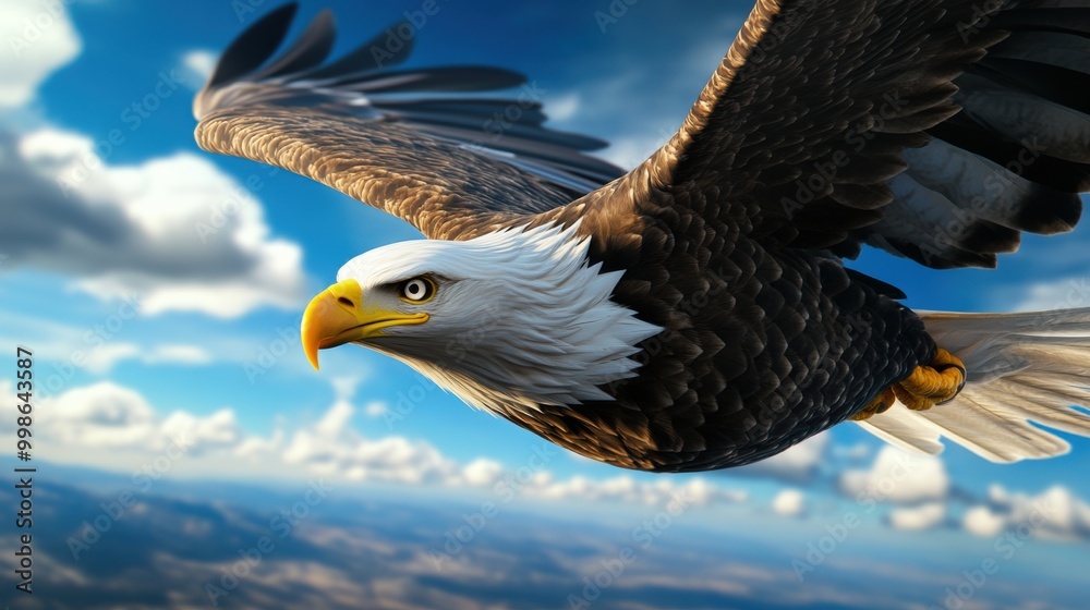 Obraz premium Majestic Eagle Soaring Through a Clear Blue Sky