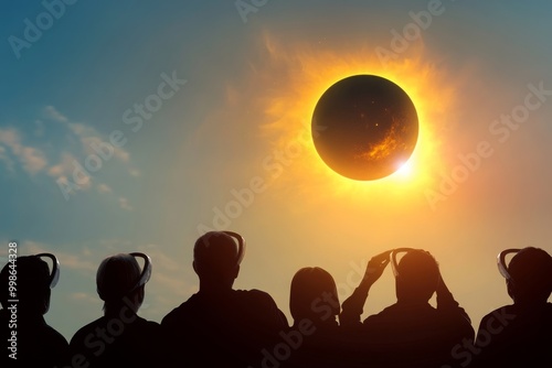 Silhouettes of People Witnessing a Solar Eclipse