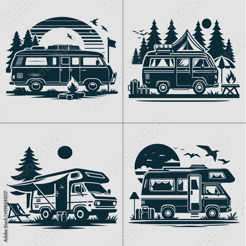 Camper svg, VanLife vector, camping svg, outdoor svg, forest svg, mountains svg, adventure svg