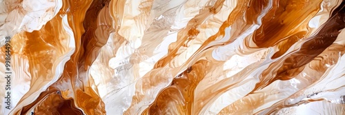 Abstract painting featuring a swirling pattern of warm brown and beige hues, with some white and brown accents photo