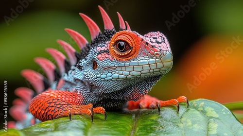 Vivid Close-up View of a Colorful Arocatus Melanocephalus Insect on a Leaf Against a Natural Background photo