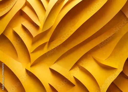 a close-up view textured surface composed of overlapping yellow paper strips arranged in a zigzag pattern photo