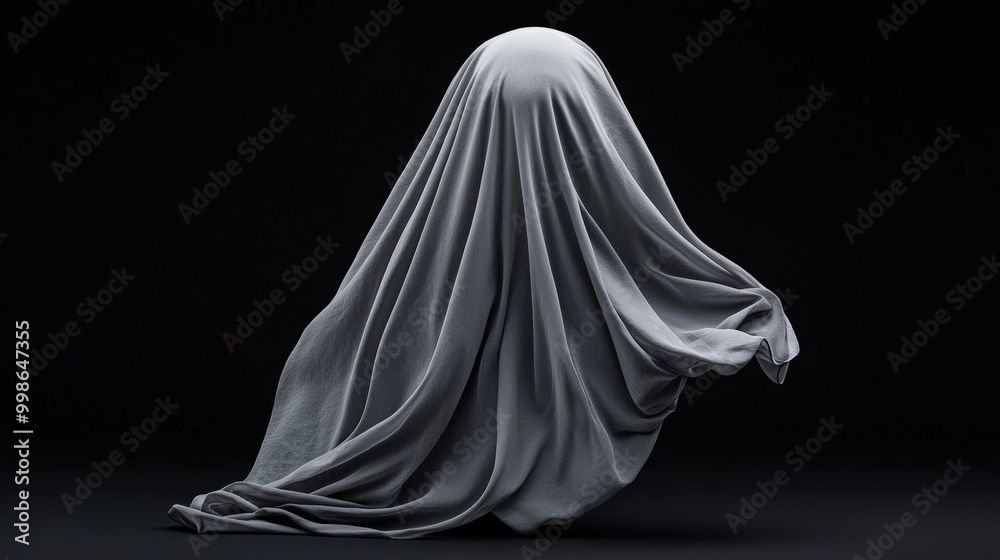 Mysterious figure draped in fabric, isolated against black background. Mysterious figure draped in fabric, isolated against black background.