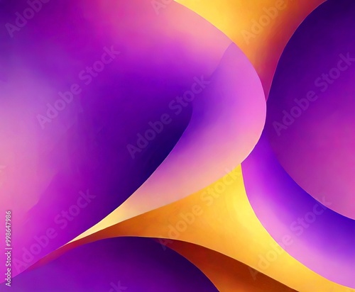 Abstract composition featuring overlapping curved lines in shades of purple and yellow, creating a dynamic and visually striking abstract design photo