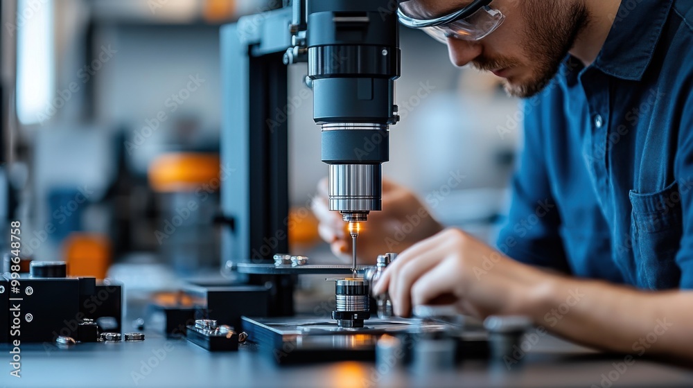 Scientist Working with High Precision Microscope Scientist Working with High Precision Microscope
