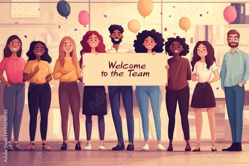 Diverse group of people holding 