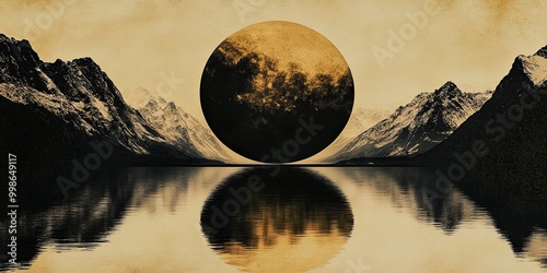 A surreal landscape featuri...