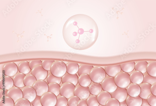 3D pink bubble vitamin drop to the skin for reduce anti aging to fresh and beauty.