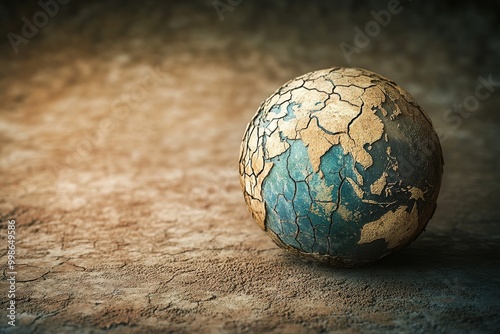 Cracked earth texture globe on dry soil