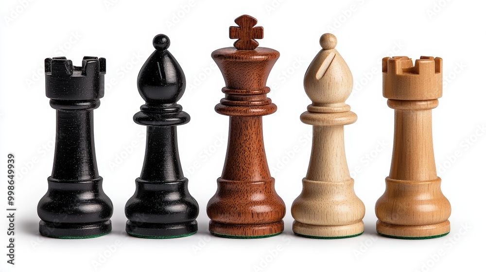 Set of wooden chess pieces on a white isolated background. Set of wooden chess pieces on a white isolated background.