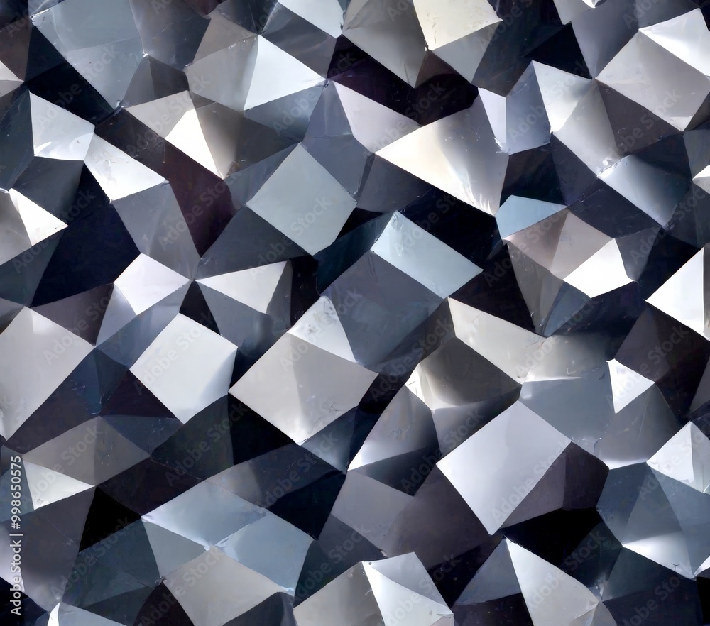 Fototapeta premium a close-up view geometric pattern composed of numerous triangular and square shapes in shades of gray and black, creating a visually striking and abstract design