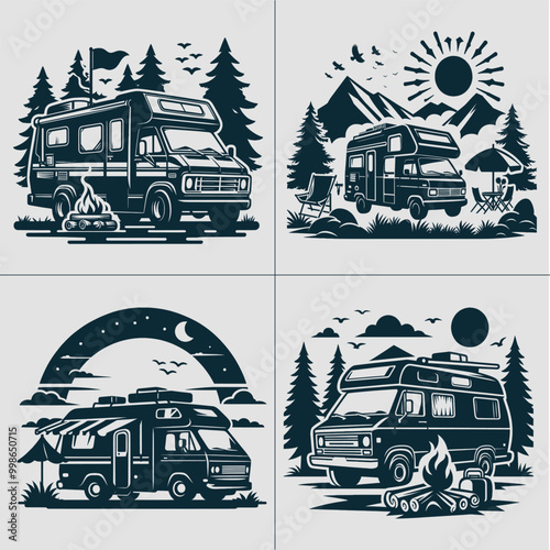 Camper svg, VanLife vector, camping svg, outdoor svg, forest svg, mountains svg, adventure svg