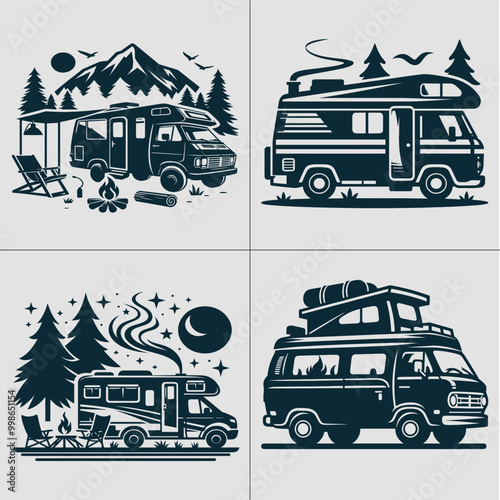 Camper svg, VanLife vector, camping svg, outdoor svg, forest svg, mountains svg, adventure svg