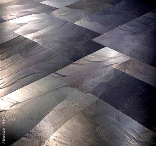 a close-up view textured, dark-colored surface with a geometric pattern of intersecting lines and curves photo