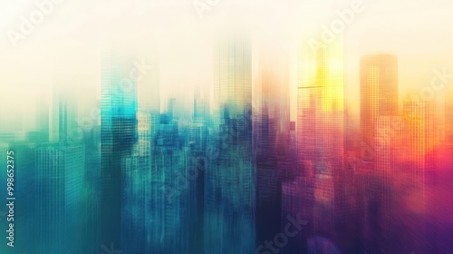 Blurred cityscape with warm and cool colors.