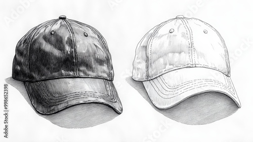 Detailed Illustration of Two Baseball Caps Generative AI